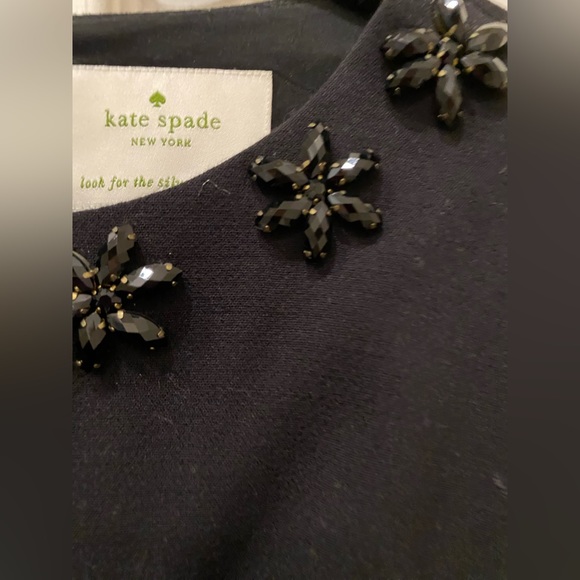 KATE SPADE Jeweled Beaded Neckline Floral Black Dress size 6 - Picture 6 of 12